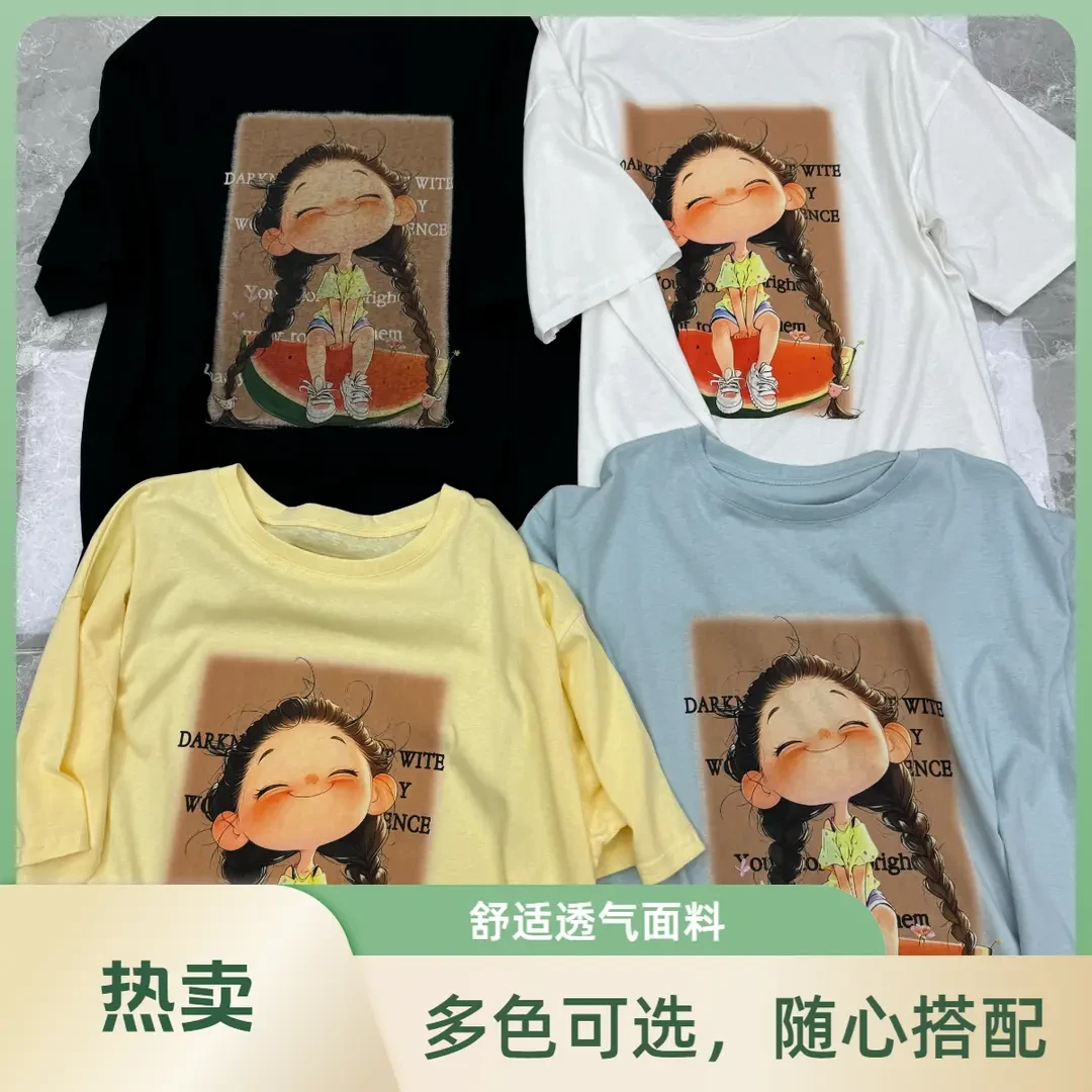 夏季胖mm雪花棉微胖大码女装减龄胖mm遮肉显瘦卡通大码T恤上衣