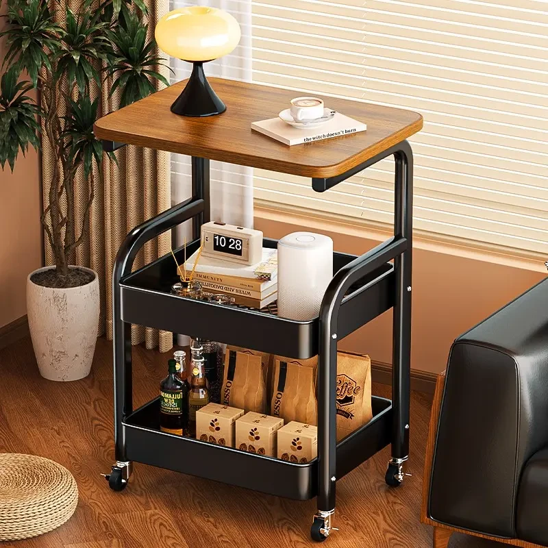 小推车零食置物架复古多层收纳架中古风客厅可移动收纳落地储物架