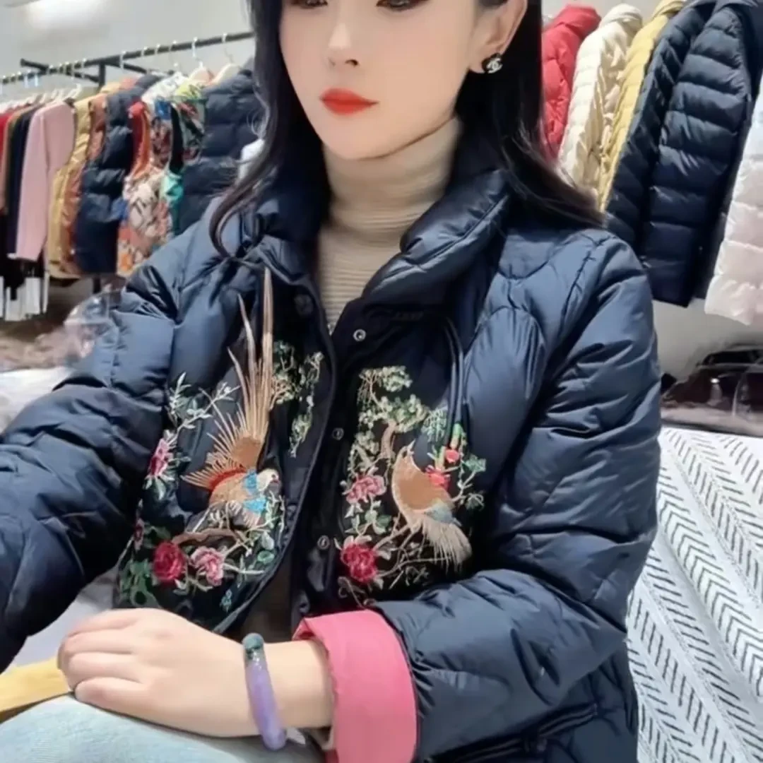 中国风刺绣祥云立领短款冬季中式复古盘扣民族风保暖外套