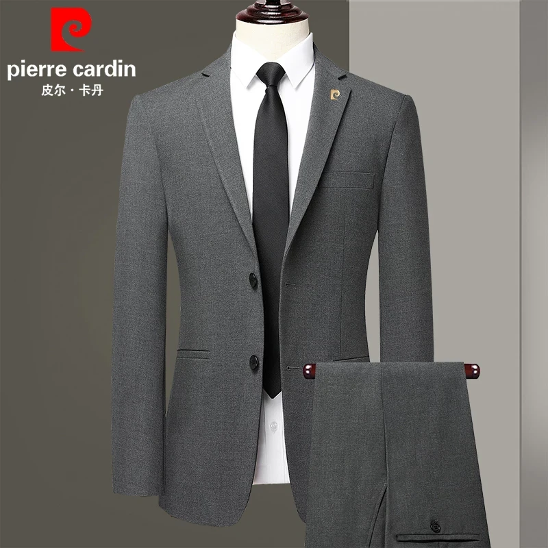 皮尔卡丹春季西装套装男名牌高端中年男士商务休闲爸爸装西服外套