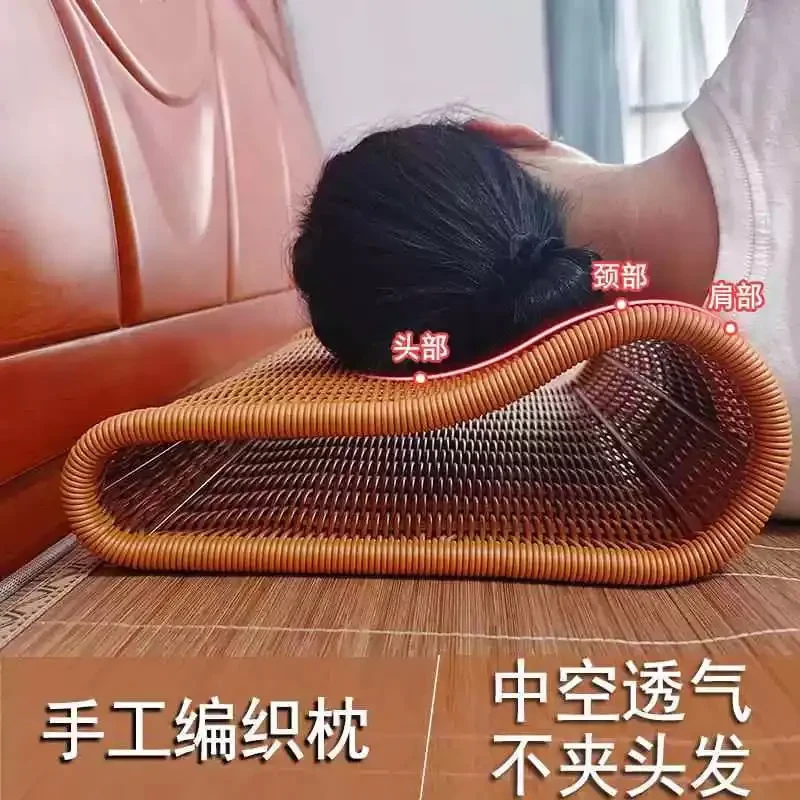 镂空藤编枕头凉席秋季天专用竹枕防出汗可水洗空心透气护颈椎凉枕