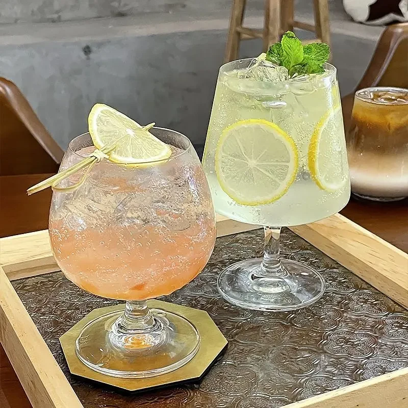 ins风菱形矮脚玻璃杯饮品杯高颜值鸡尾酒杯冷咖啡杯苏打气泡水杯f