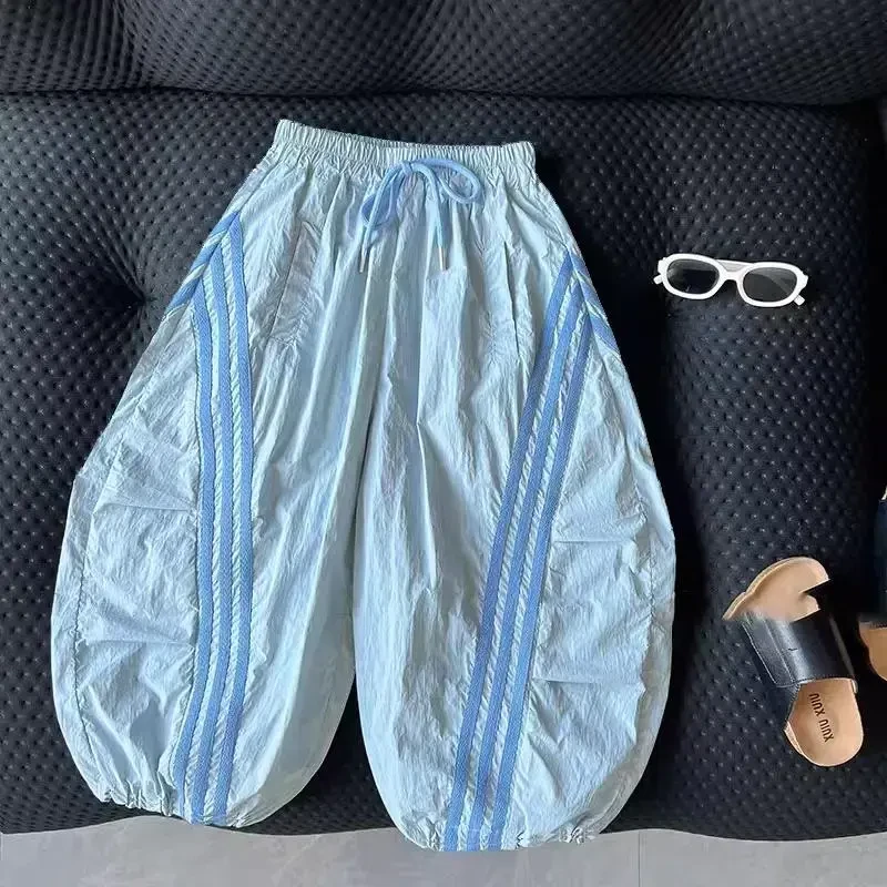 新款男女童夏季薄款伞兵裤宽松九分裤子凉爽轻薄宽松防蚊裤