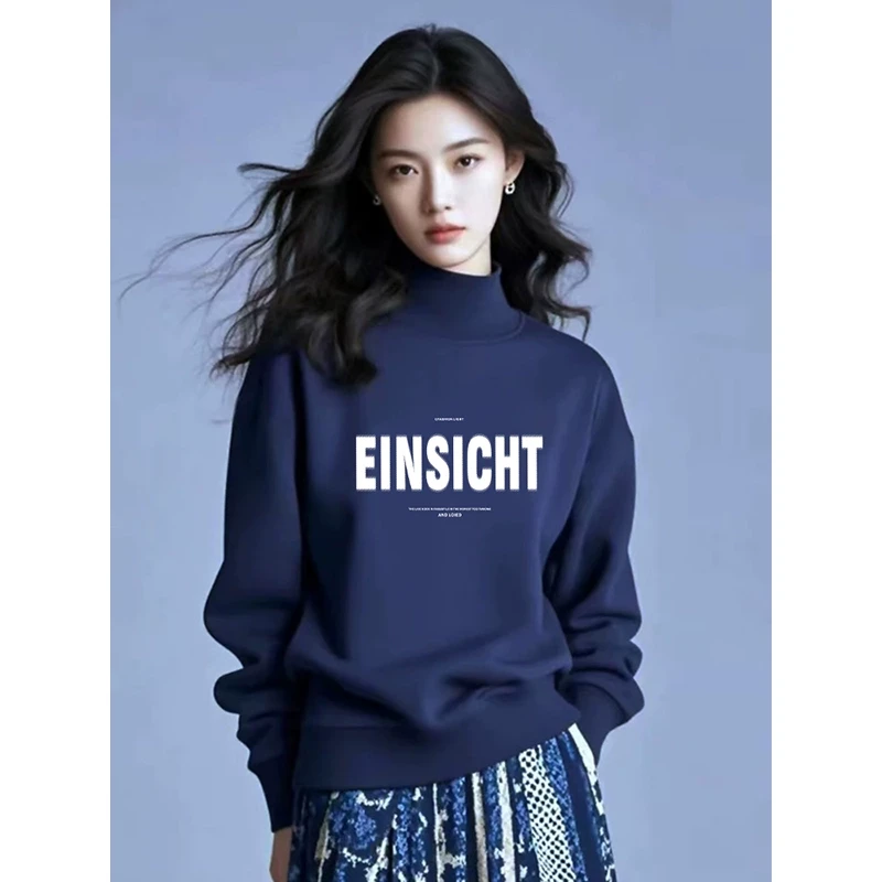 半高领卫衣女2024新款爆款时尚洋气秋冬加绒加厚一体绒无帽上衣潮