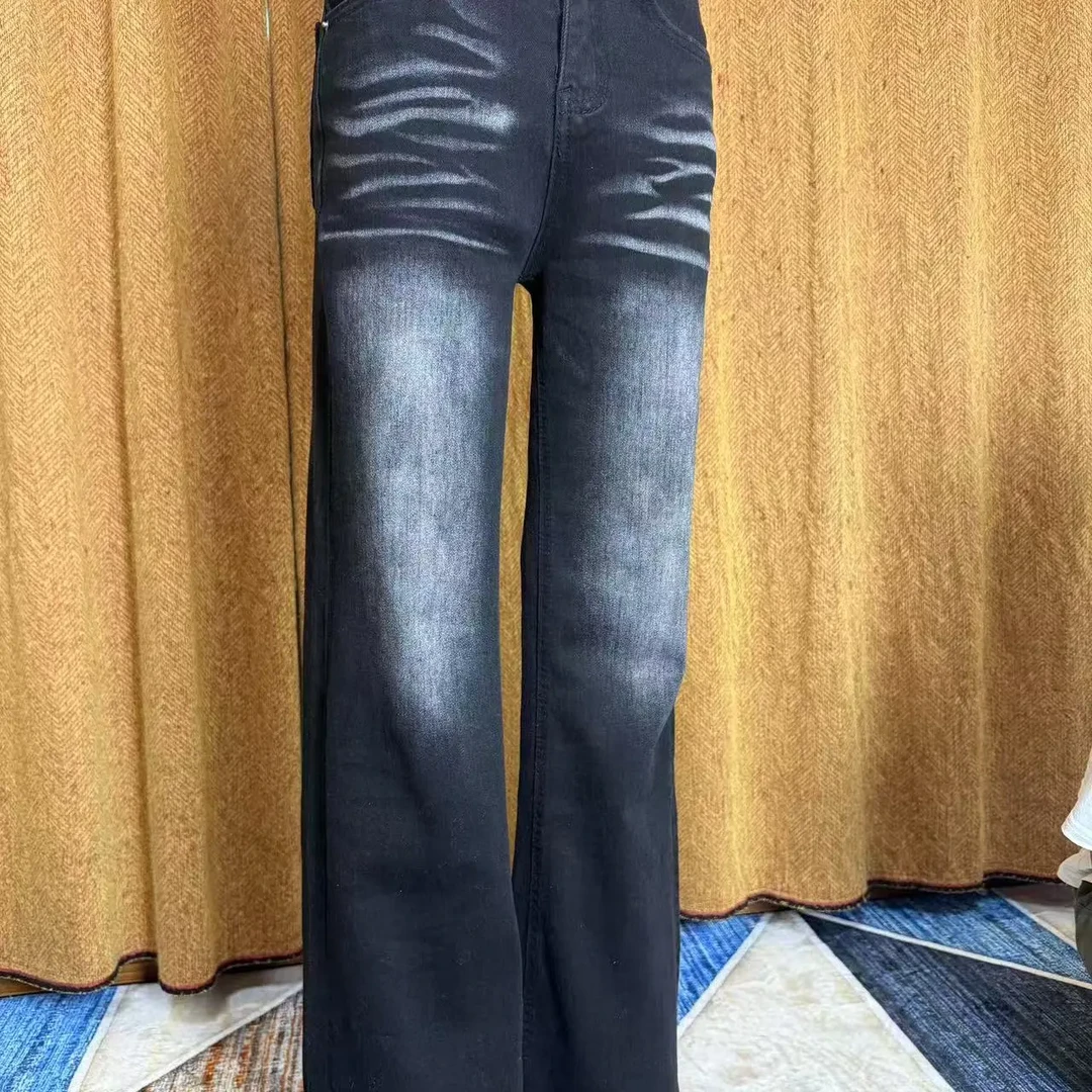 新款复古高腰显瘦百搭女士微喇牛仔裤弹力