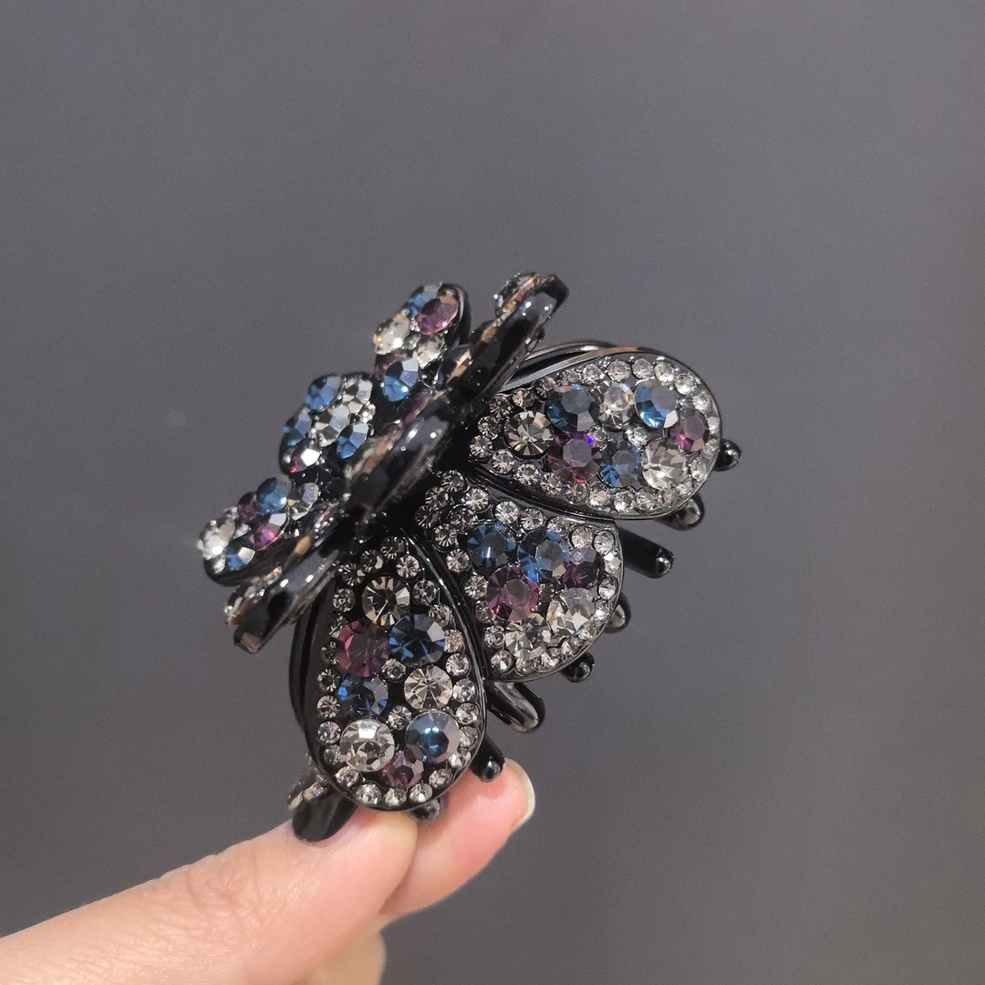 新款蝴蝶中号抓夹半扎发盘发抓满钻发夹水钻发饰头饰时尚百搭简约