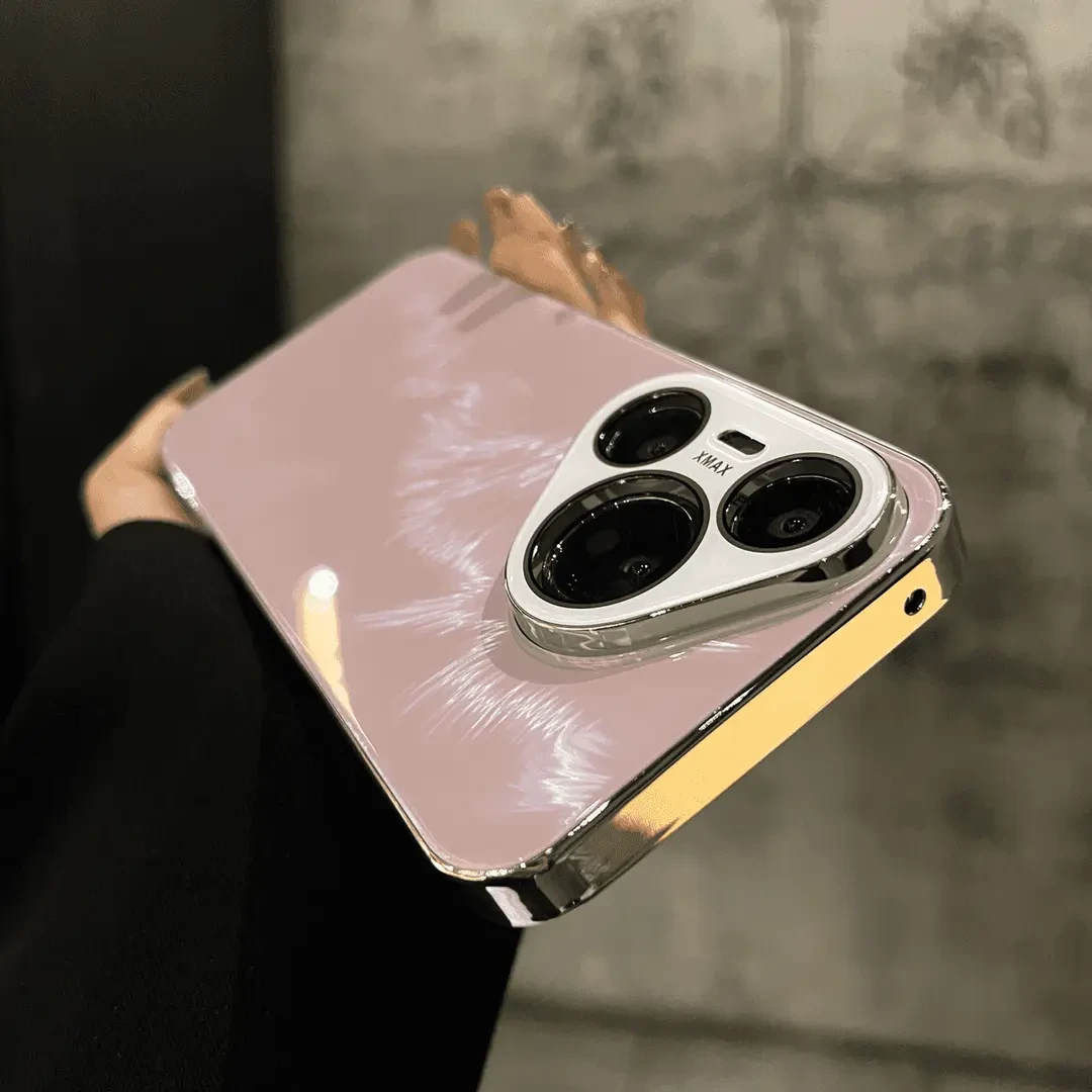 高颜值适用华为Pura70玻璃羽纱背板P70pro+电镀框全包手机壳简约