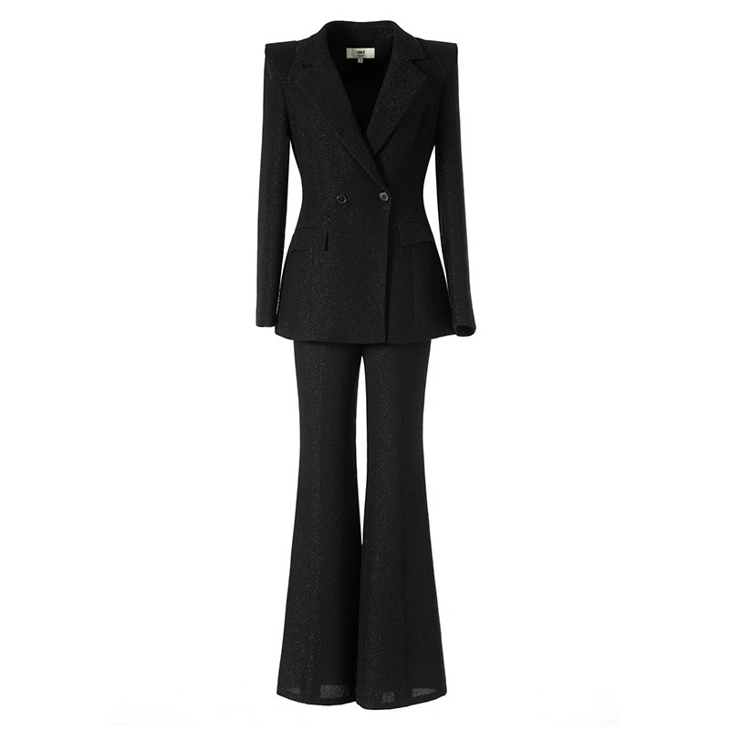 MAGGIE MA马婧轻奢气质西装闪光黑色套装简约显瘦女王4514C/4515P