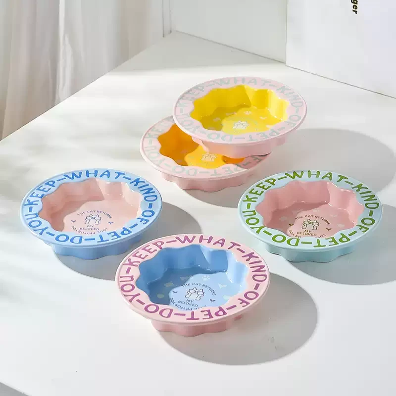 花边猫碗陶瓷宠物碗防黑下巴狗碗猫咪喝水防打翻猫咪狗狗必备用品