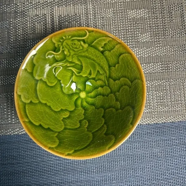 建盏帝王绿雕刻鱼化龙薄胎斗笠带礼盒陶瓷主人杯天目瓷