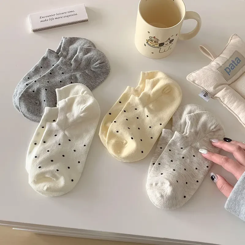 波点袜子船袜薄款ins日系浅口百搭学生夏天低帮不掉跟防滑吸汗
