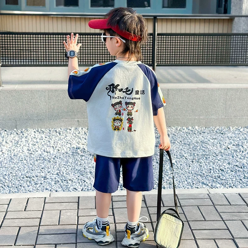哪吒儿童衣服男童夏装运动套装2025新款超酷帅男宝夏季短袖两件套