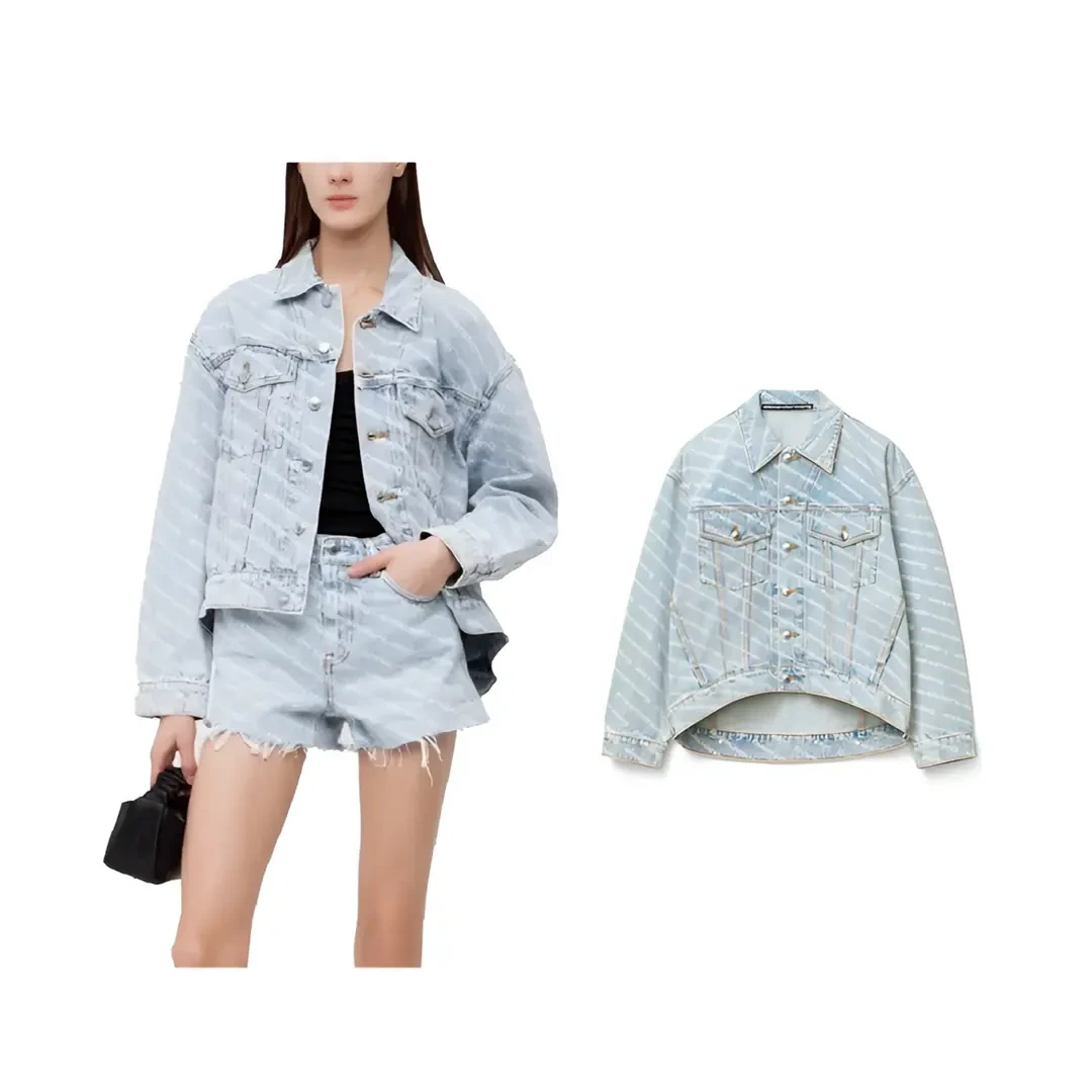 未使用 YSL/圣罗兰 亚历山大王满弹幕logo蓝色牛仔外