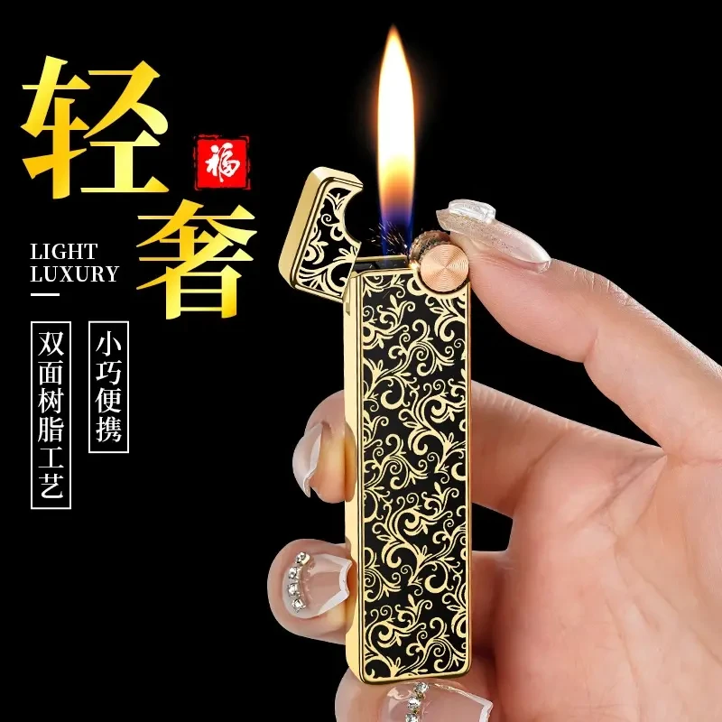 新款树脂长条创意迷你充气创意打火机便携轻巧金属砂轮男士双面。