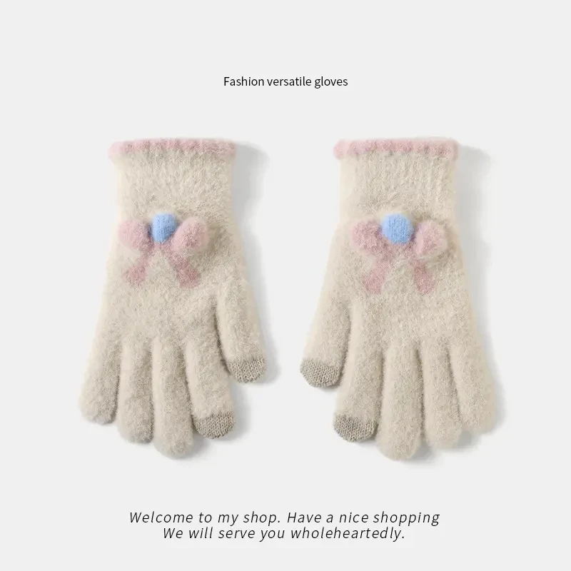 手套冬季女可爱骑行保暖加绒防寒学生毛线秋冬天骑行手套