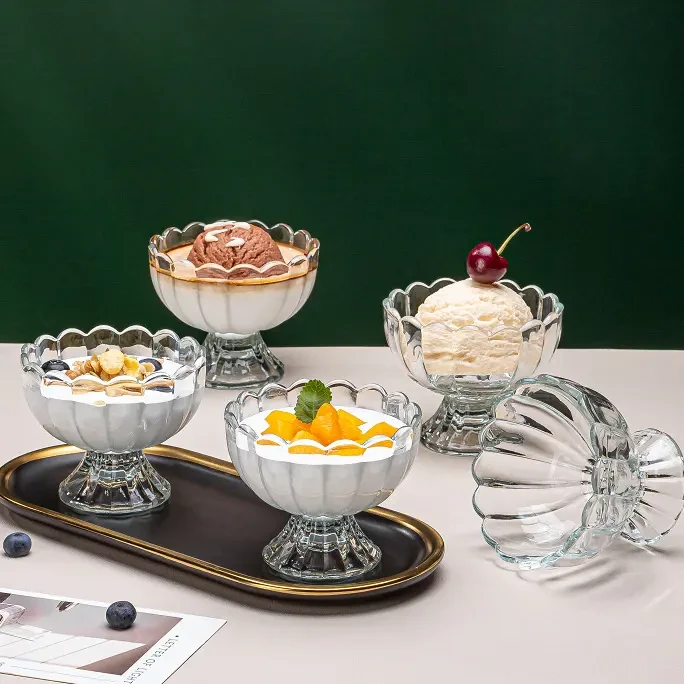 【五只装】玻璃杯家用酸奶杯果汁奶昔杯子玻璃透明冰激凌杯