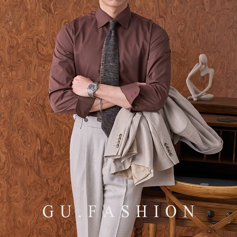 【亲肤抗皱面料】GU FASHION温莎领白衬衫男长袖商务西装上班衬衣
