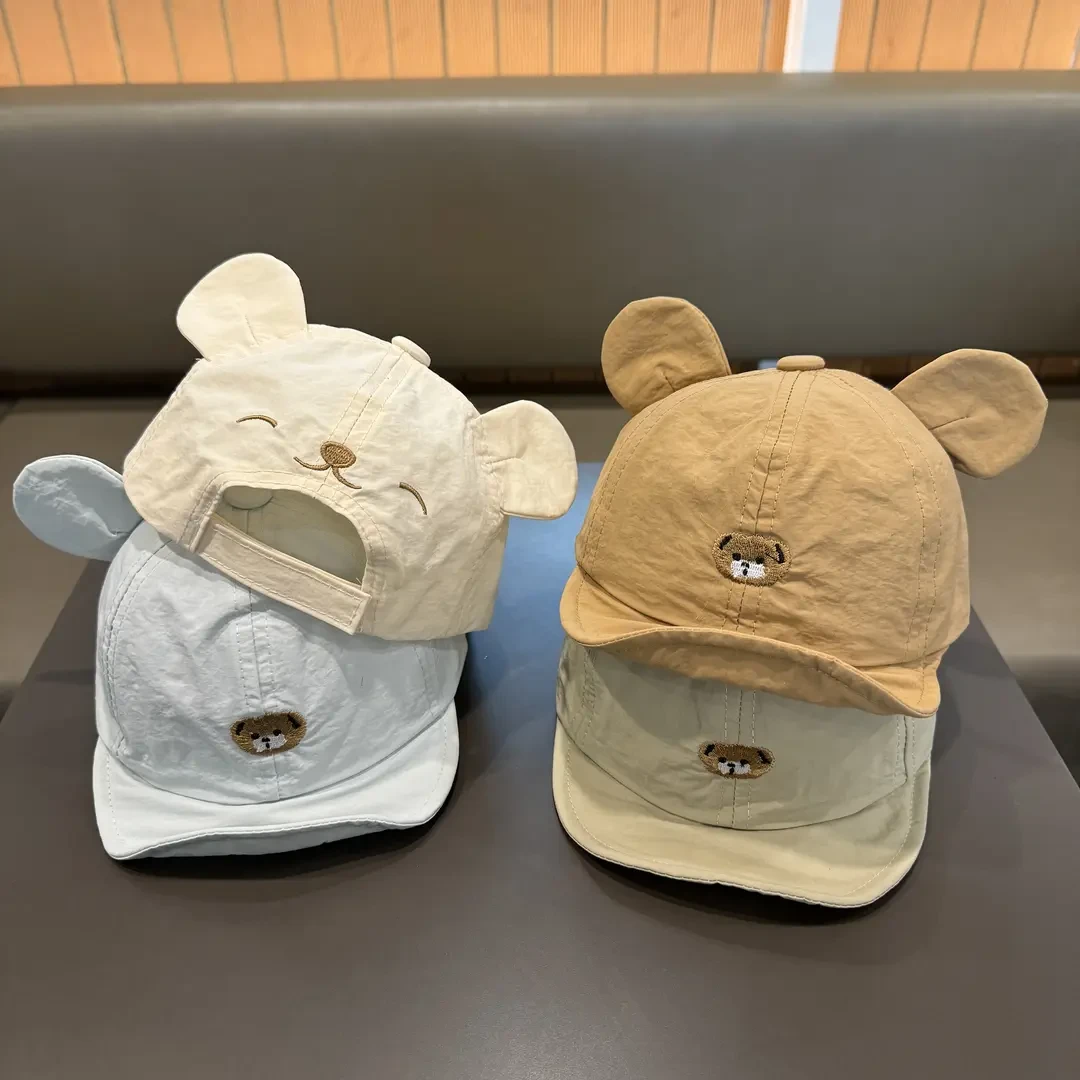 小熊儿童帽子春秋款百搭鸭舌帽宝宝刺绣棒球帽男女童夏薄款太阳帽