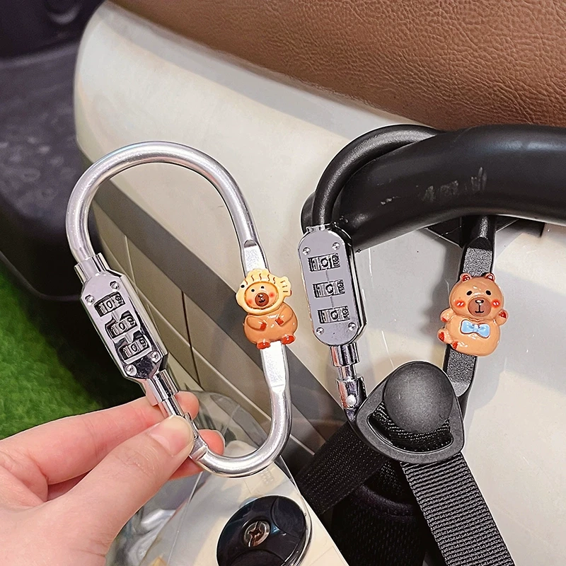 电动车头盔密码锁可爱卡通卡皮巴拉踏板车电瓶车后座安全帽防盗锁