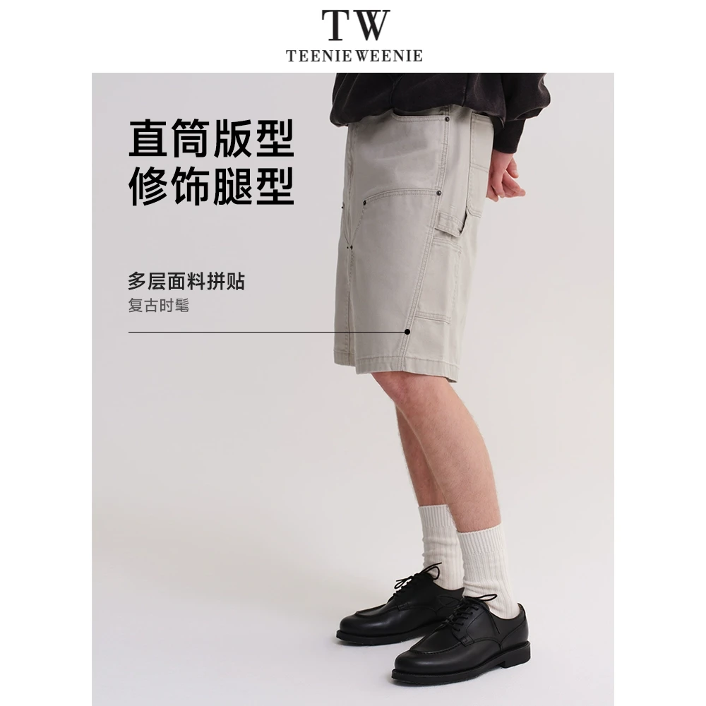 TeenieWeenie小熊男装牛仔裤2025春新款水洗美式简约复古直筒短裤