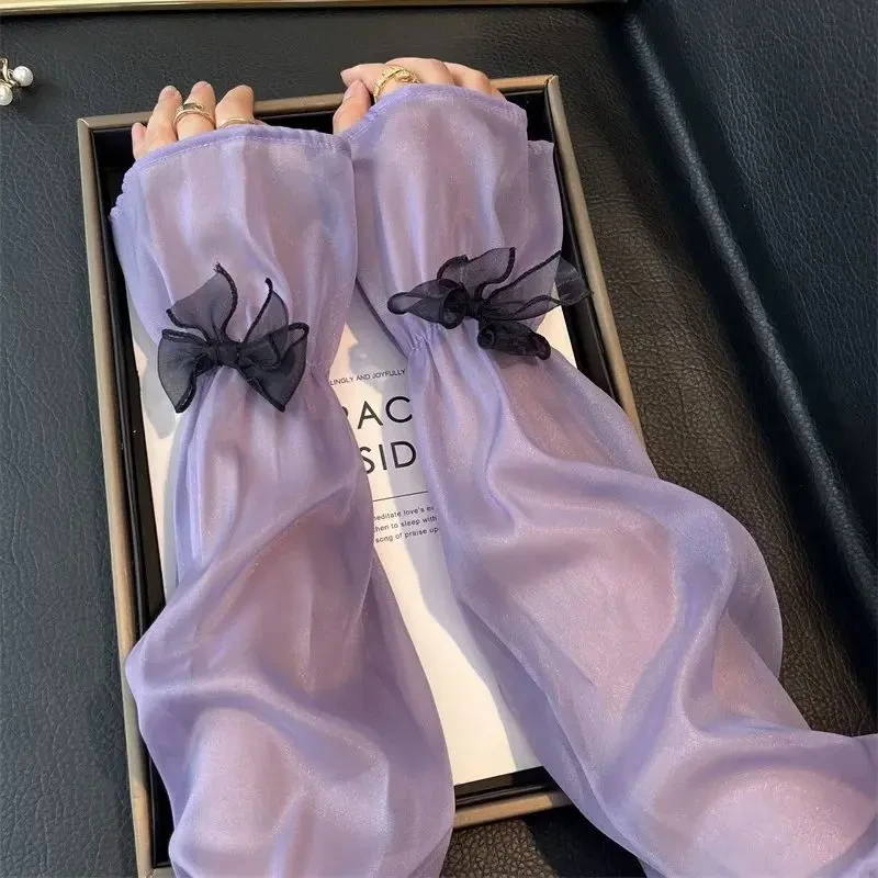 【多彩选择】冰丝防晒袖套女2025新款蝴蝶结夏季手袖防紫外线手套m