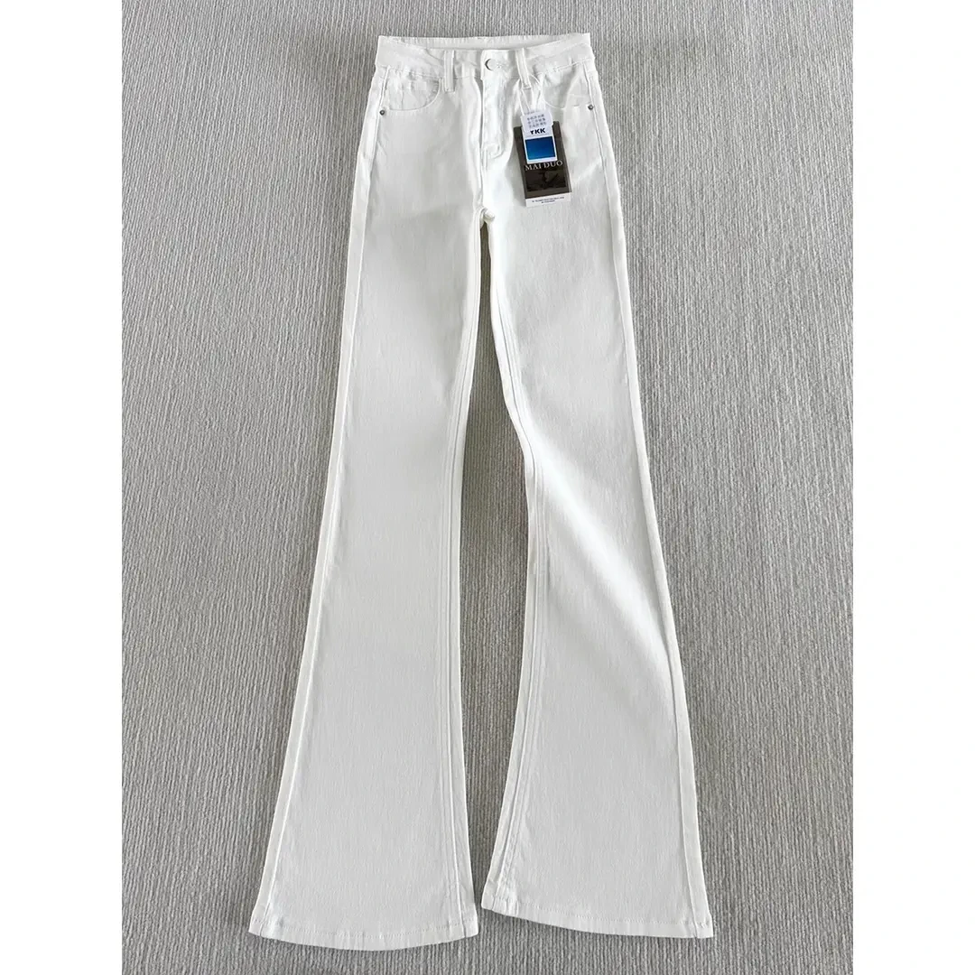 白色牛仔裤男夏季薄款微喇弯刀裤美式高街vibe裤子修身直筒休闲裤