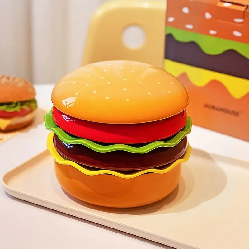 汉堡包碗盘套装家用沙拉甜品点心盘精致漂亮的盘子儿童碗可爱