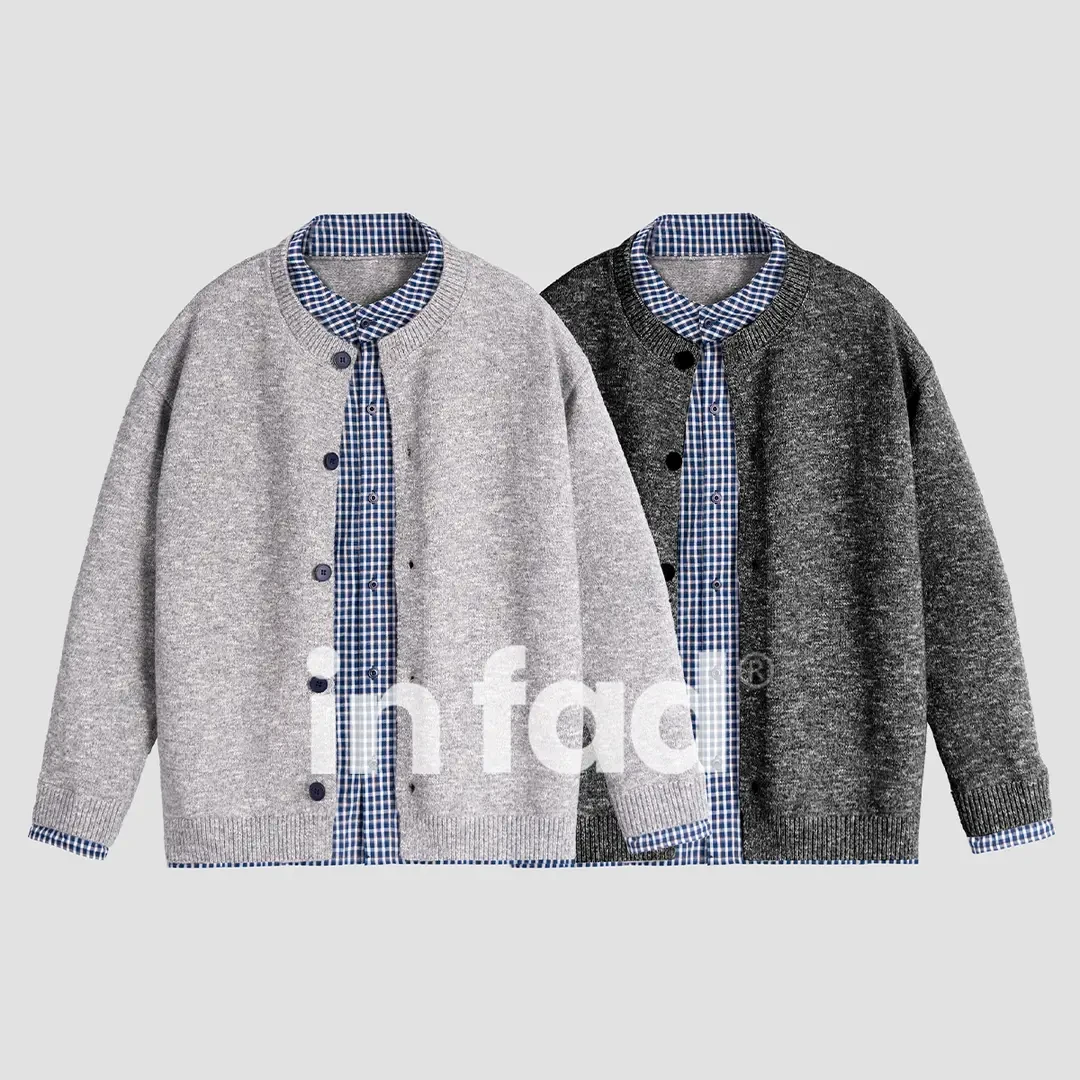 假两件圆领针织开衫毛衣男士休闲衬衫时尚宽松秋季韩系学院风