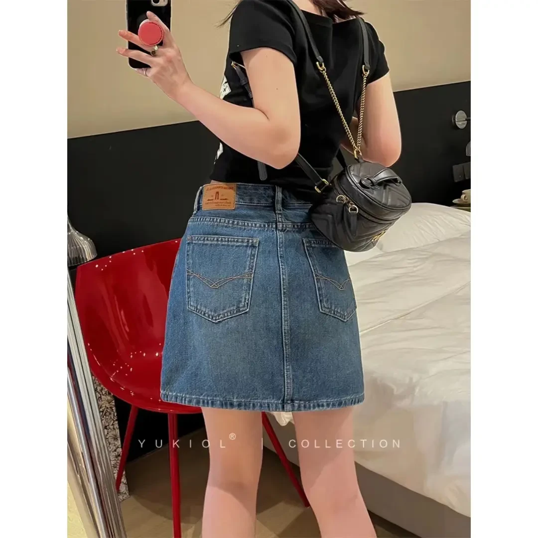 A小个子牛仔短裙女2025年夏季新款半身裙高腰显瘦薄款复古蓝A字裙