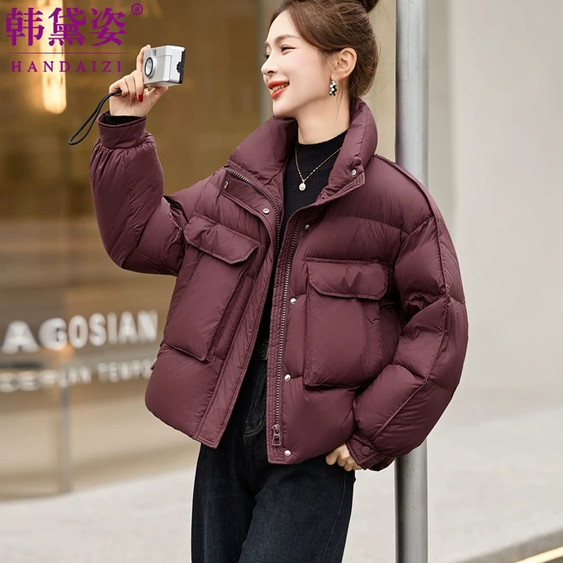高端洋气加厚羽绒服女短款2025冬新款时尚立领白鸭绒防寒保暖外套