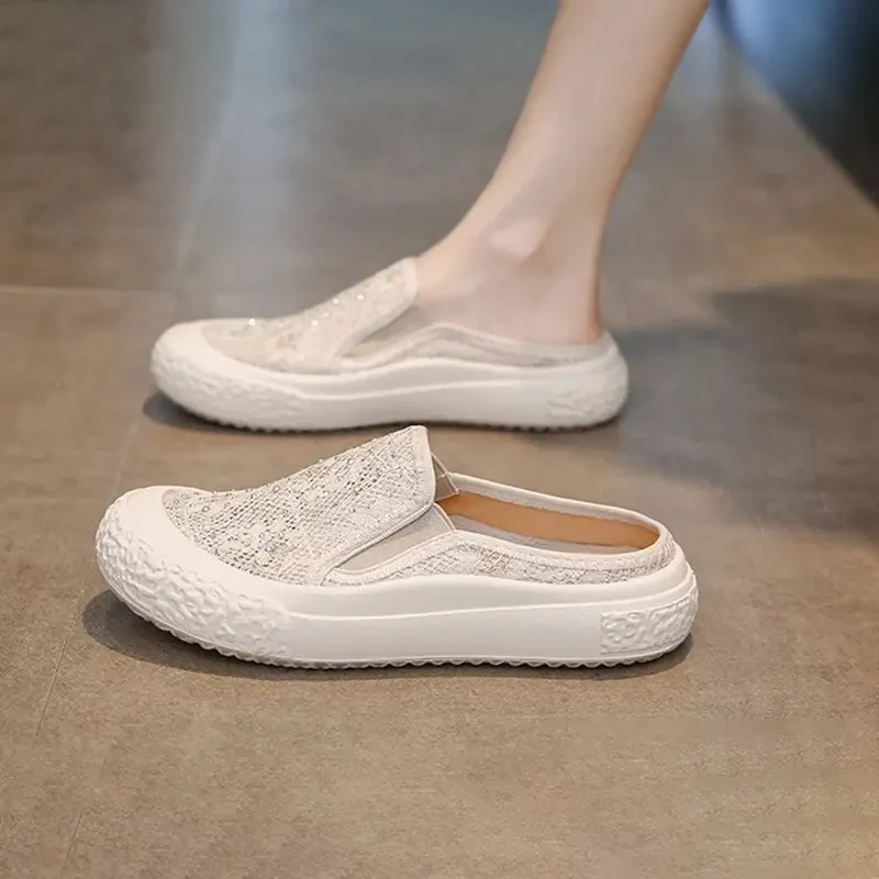 时尚百搭小香风渔夫鞋女夏季懒人休闲外穿厚底网面包半拖鞋