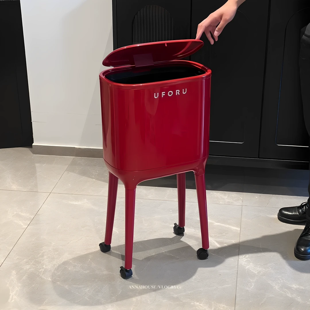 【新家的100个快递】厨房高脚垃圾桶免弯腰带盖可移动高颜值纸篓