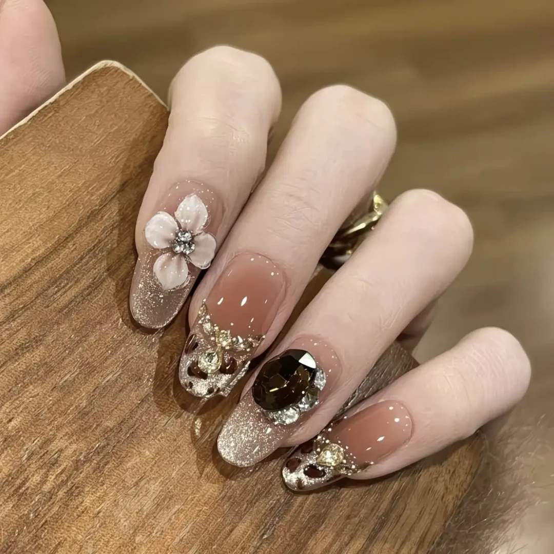 【 B042-1琥珀豹纹】猫眼立体雕花显白高级感轻奢纯手工琥珀穿戴甲