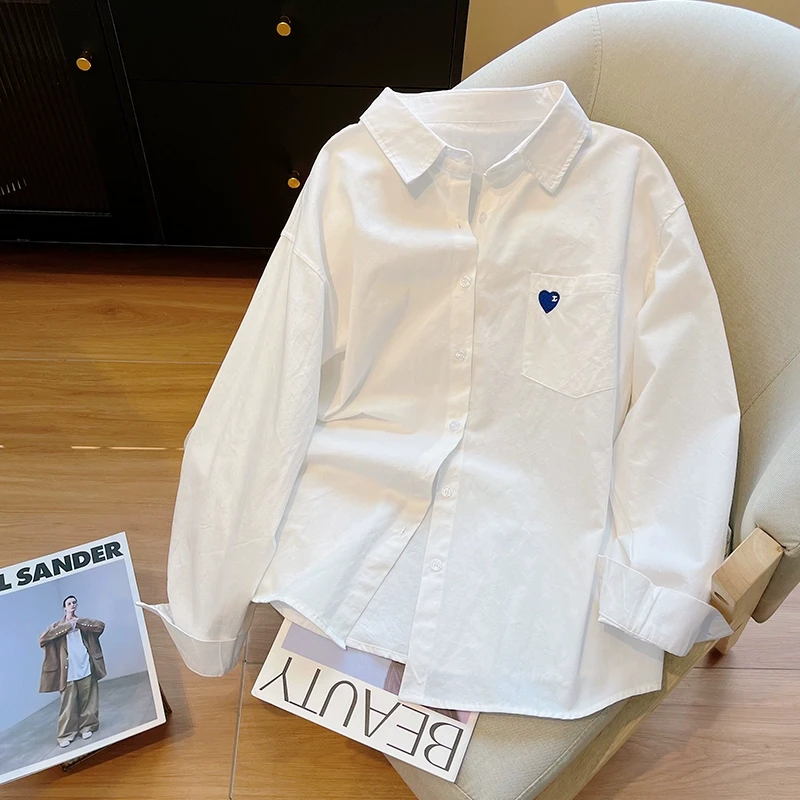 韩系chic小众爱心刺绣衬衫女2025春季新款慵懒宽松衬衣休闲外套潮