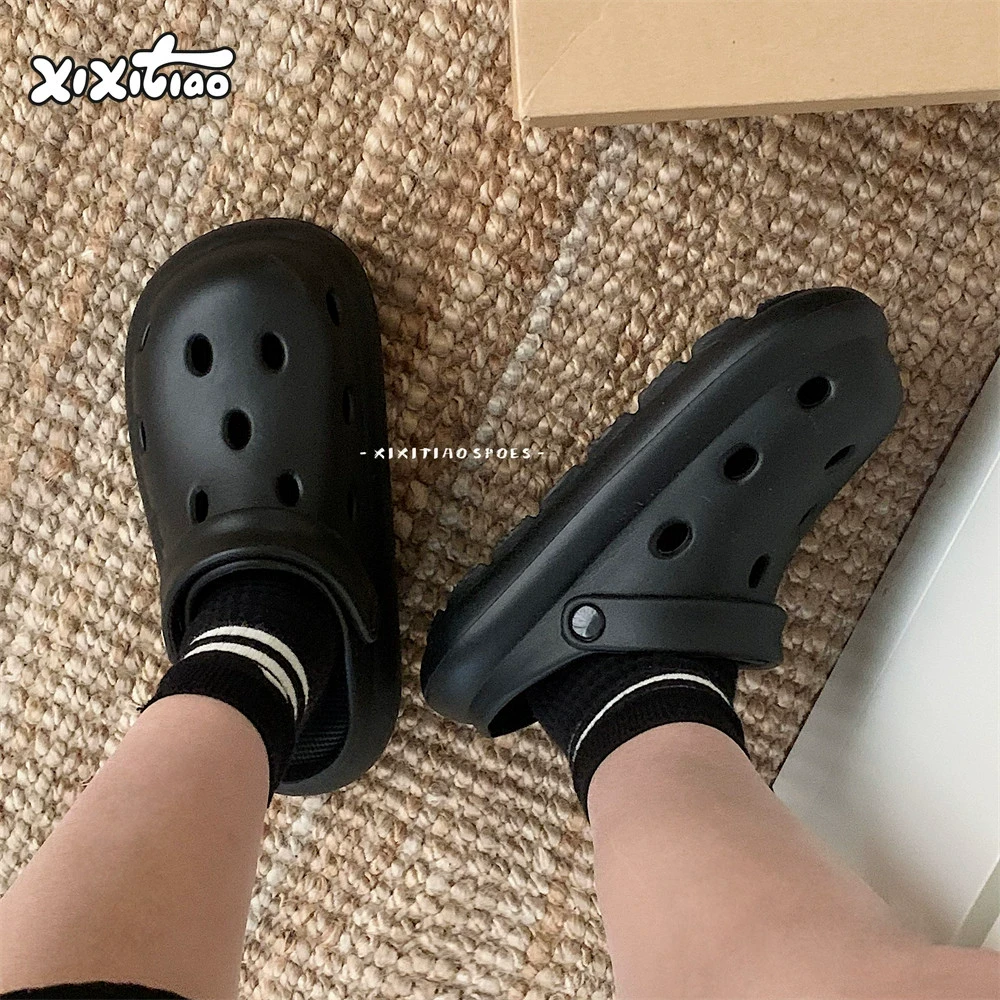 细细条 街头潮酷百搭情侣洞洞鞋厚底防滑沙滩度假男女夏季凉拖鞋