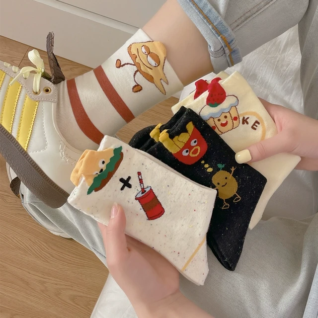 搞怪可爱袜子女中筒袜秋天非棉个性网红款薯条日系卡通春秋长袜