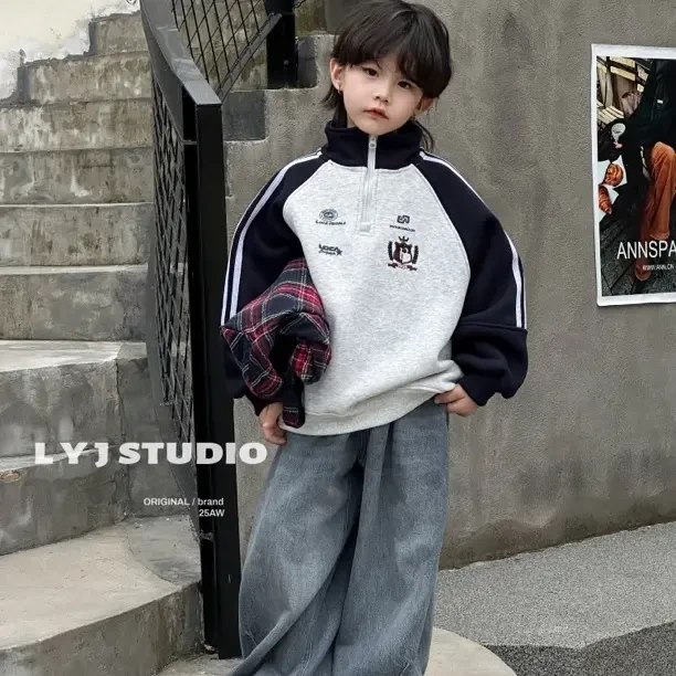 时尚卫衣童装秋季字母男数字中大童拉链上衣男女通用女男童