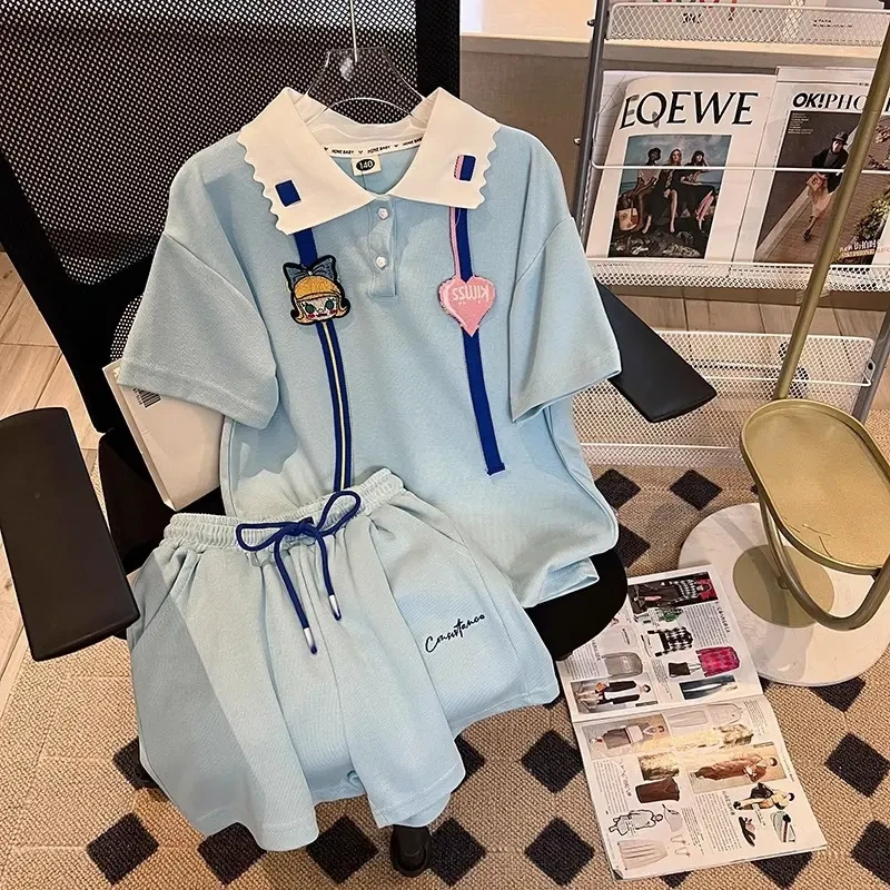 薄款速干球服夏季新款韩风时尚中大童卡通运动宽松套装宝宝洋气