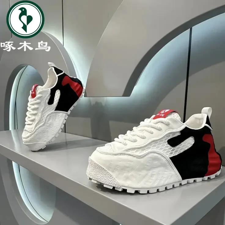 【正品】啄木鸟男鞋夏季潮流百搭透气休闲网面鞋男士厚底运动跑步鞋