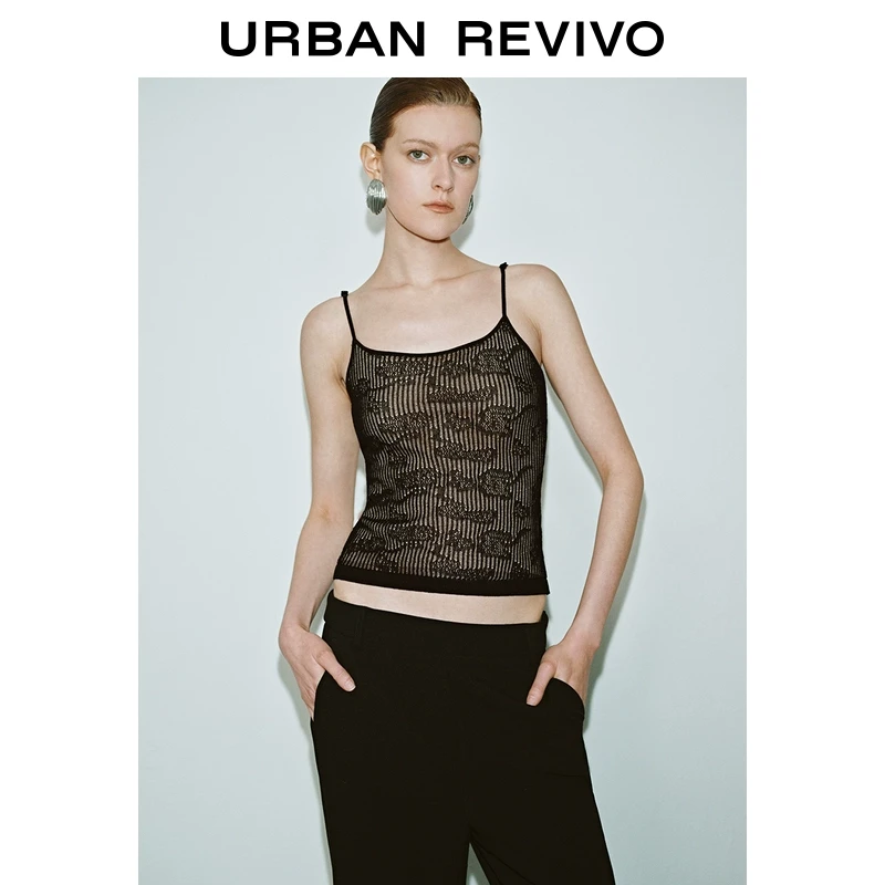 UR2025春季新品女装欧若风时髦镂空肌理感吊带针织衫UWG950056