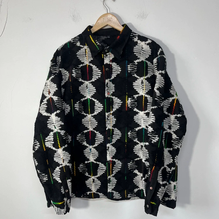 重工刺绣暗黑系百搭个性加厚秋冬原创设计师男装衬衫