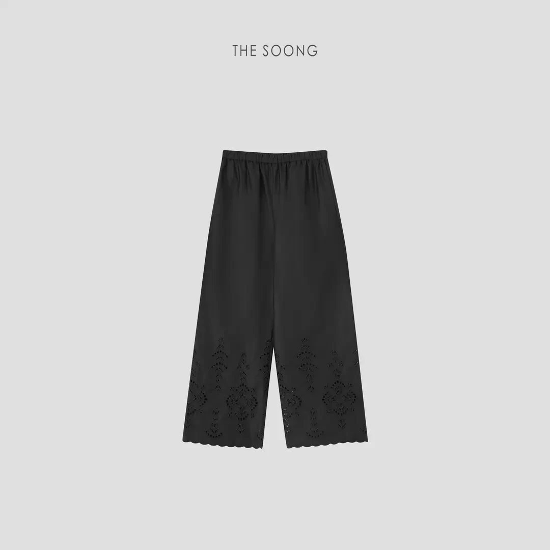 THESOONG|"镂空钩花裤"纯棉透气垂坠感松紧中腰休闲裤HBKZ6199