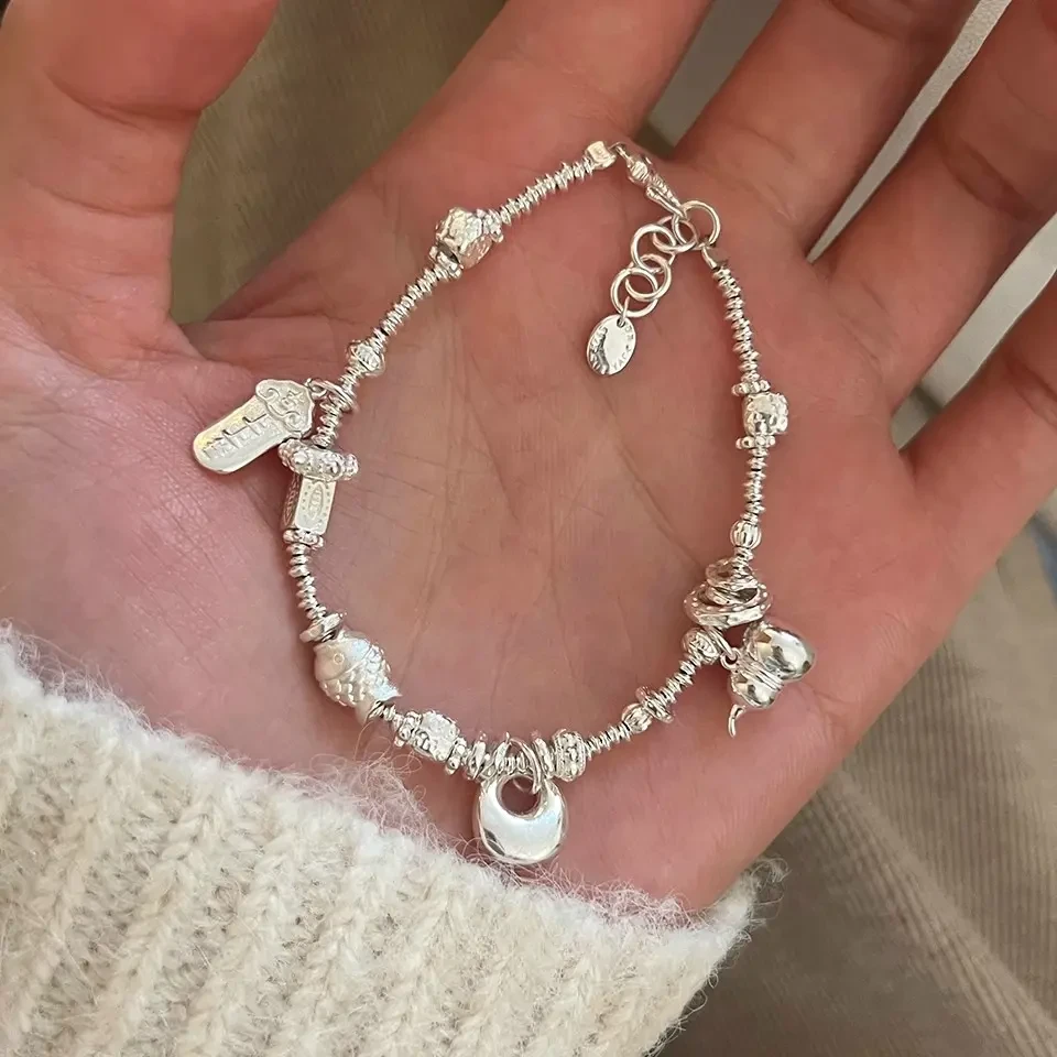 足银手链百搭纯银葫芦小胖福吊坠手链简约小众设计感ins风手饰