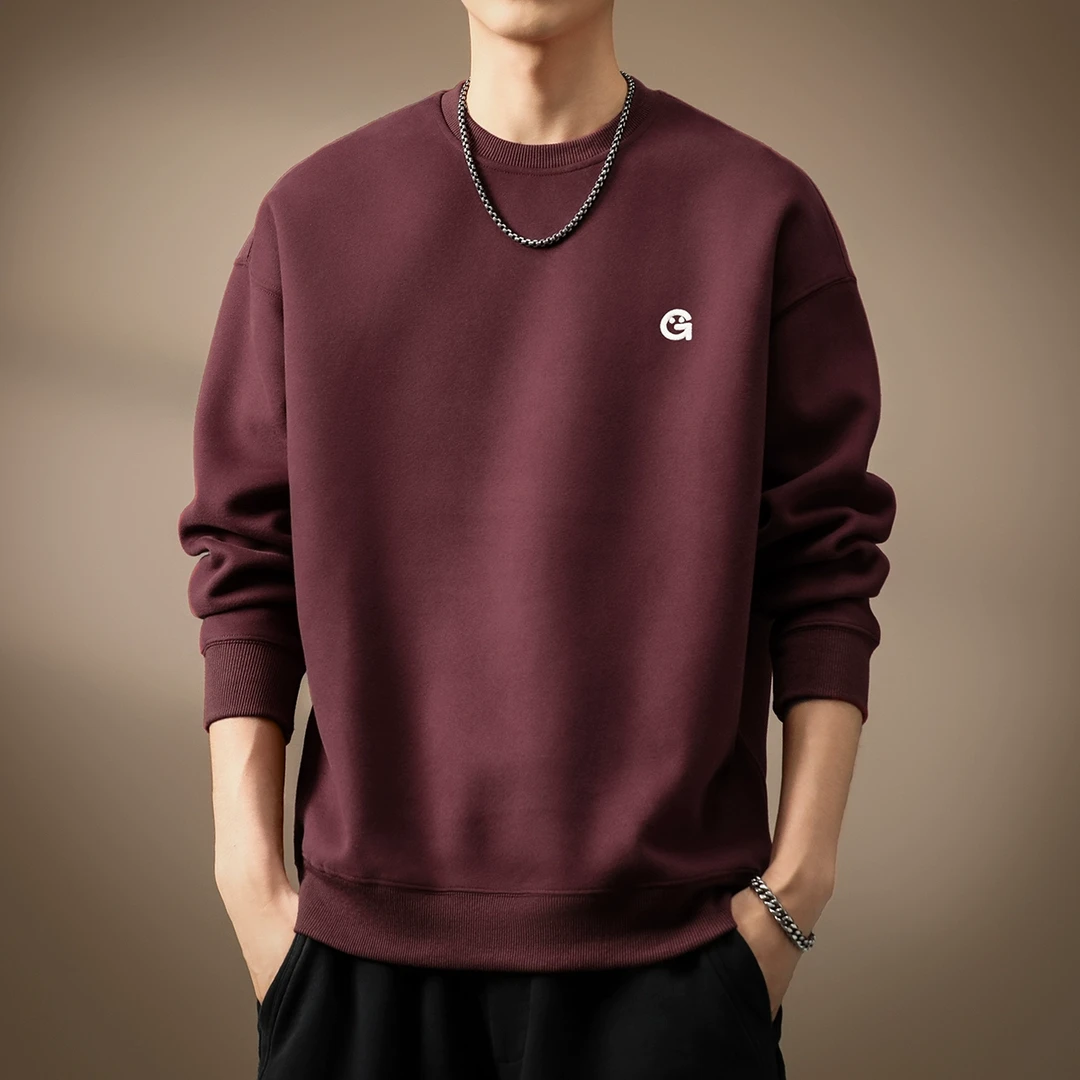 高端重磅本命年红色卫衣男宽松圆领春秋潮牌美式内搭打底衫上衣男