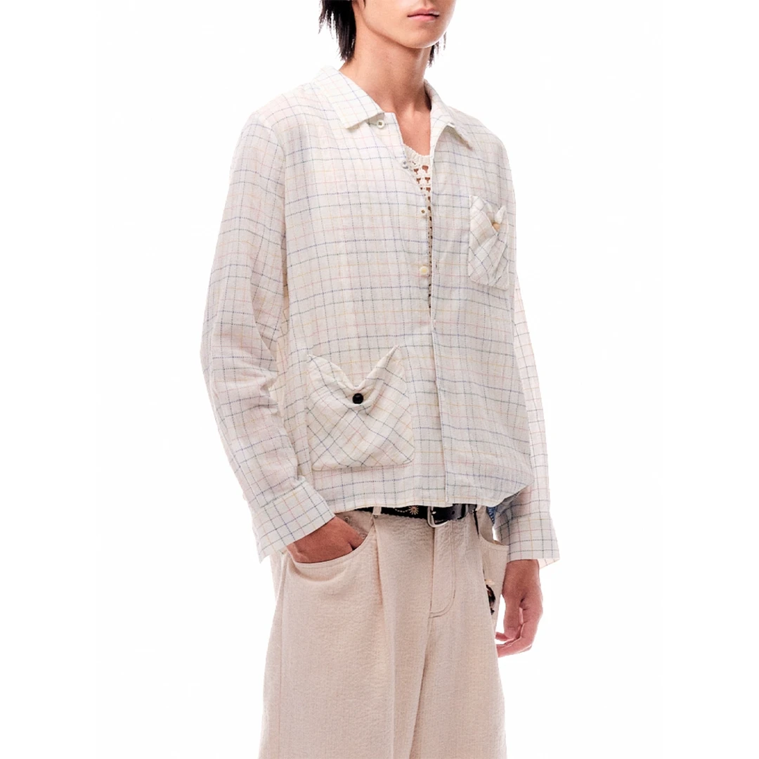 shao xii设计师品牌珠饰贴袋翻领长袖衬衫DDSC买手店BY5S38004