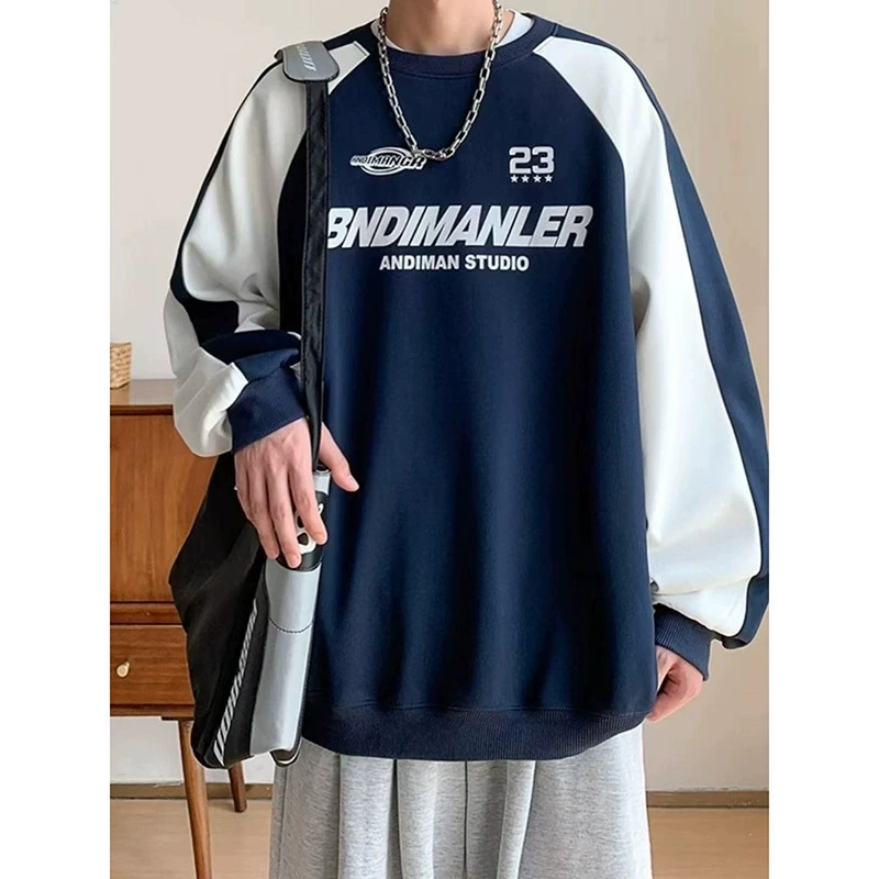 【11133】2025春装新款青少年学生宽松拼接撞色套头圆领卫衣