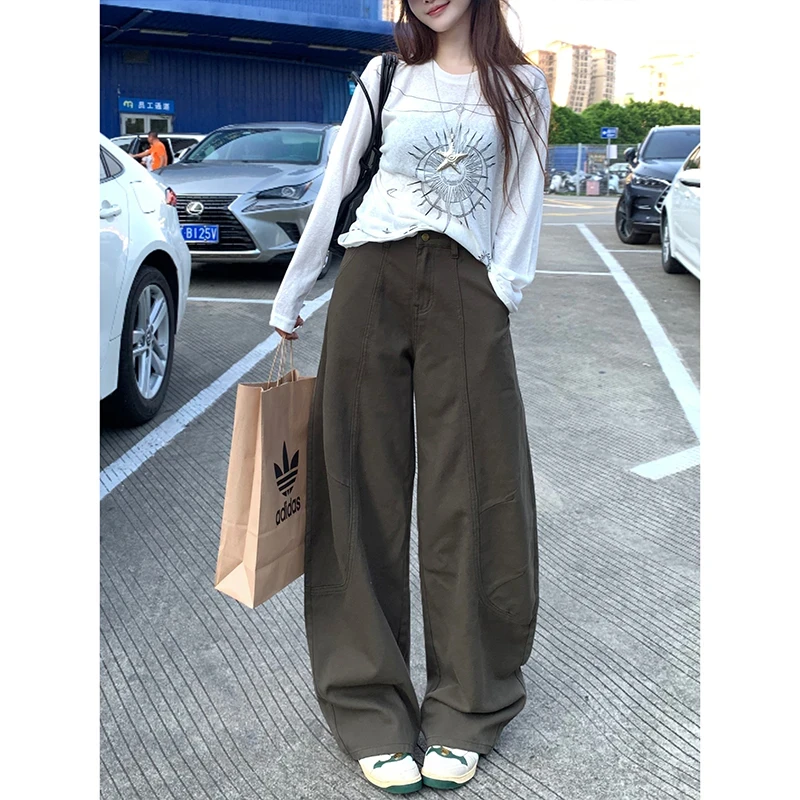 美式复古弯刀阔腿裤女2025年秋季新款高腰宽松显瘦休闲拖地长裤