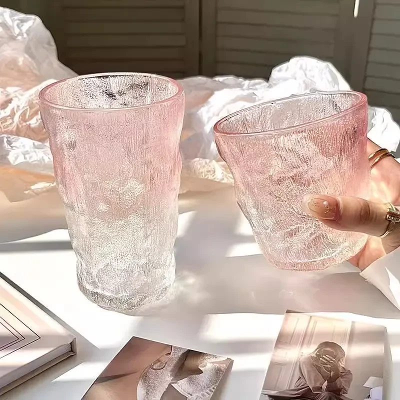 渐变色冰川玻璃杯高颜值水杯女果汁饮料杯ins风树纹咖啡杯啤酒杯