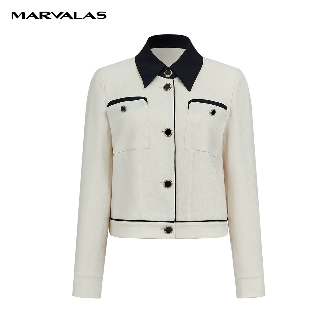 【小余专属】曼德诗别致撞色短外套2023春季新款纯色小香风薄上衣