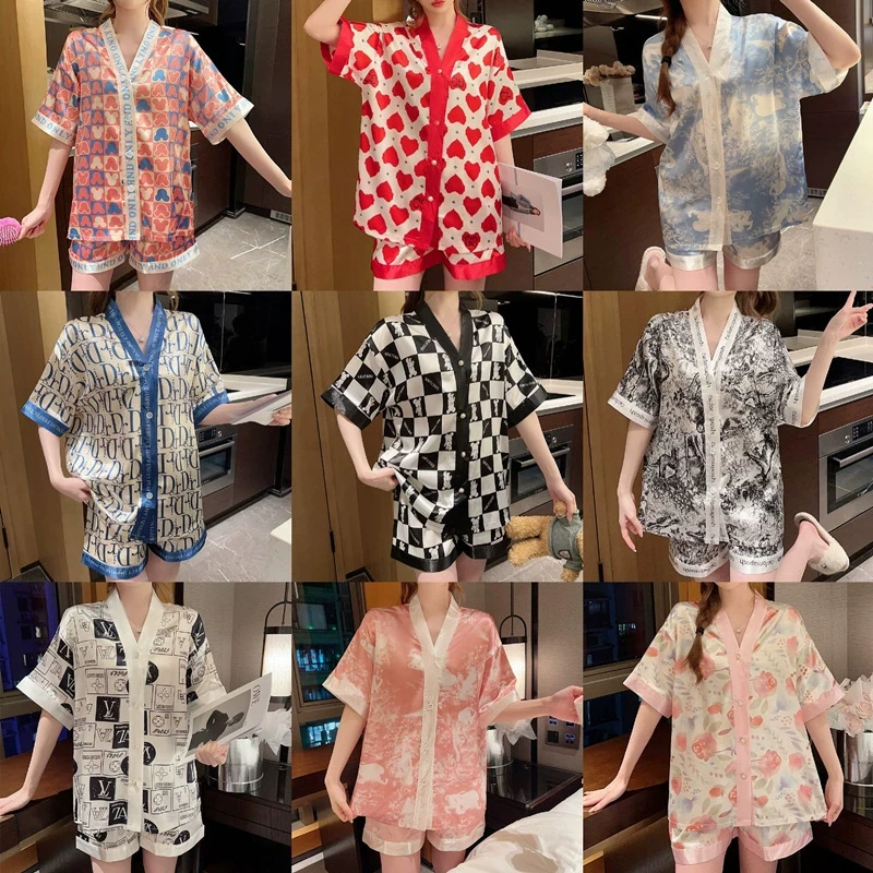 2025新款睡衣女夏冰丝短袖开衫潮牌凉感卡通甜美学生高级感两件套